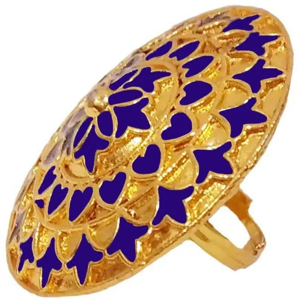 (Pack_Of_2)_Assamese_Traditional_Copper_Gold_Plated_Blue_Colour_Finger-Ring_For_Girls_&_Women